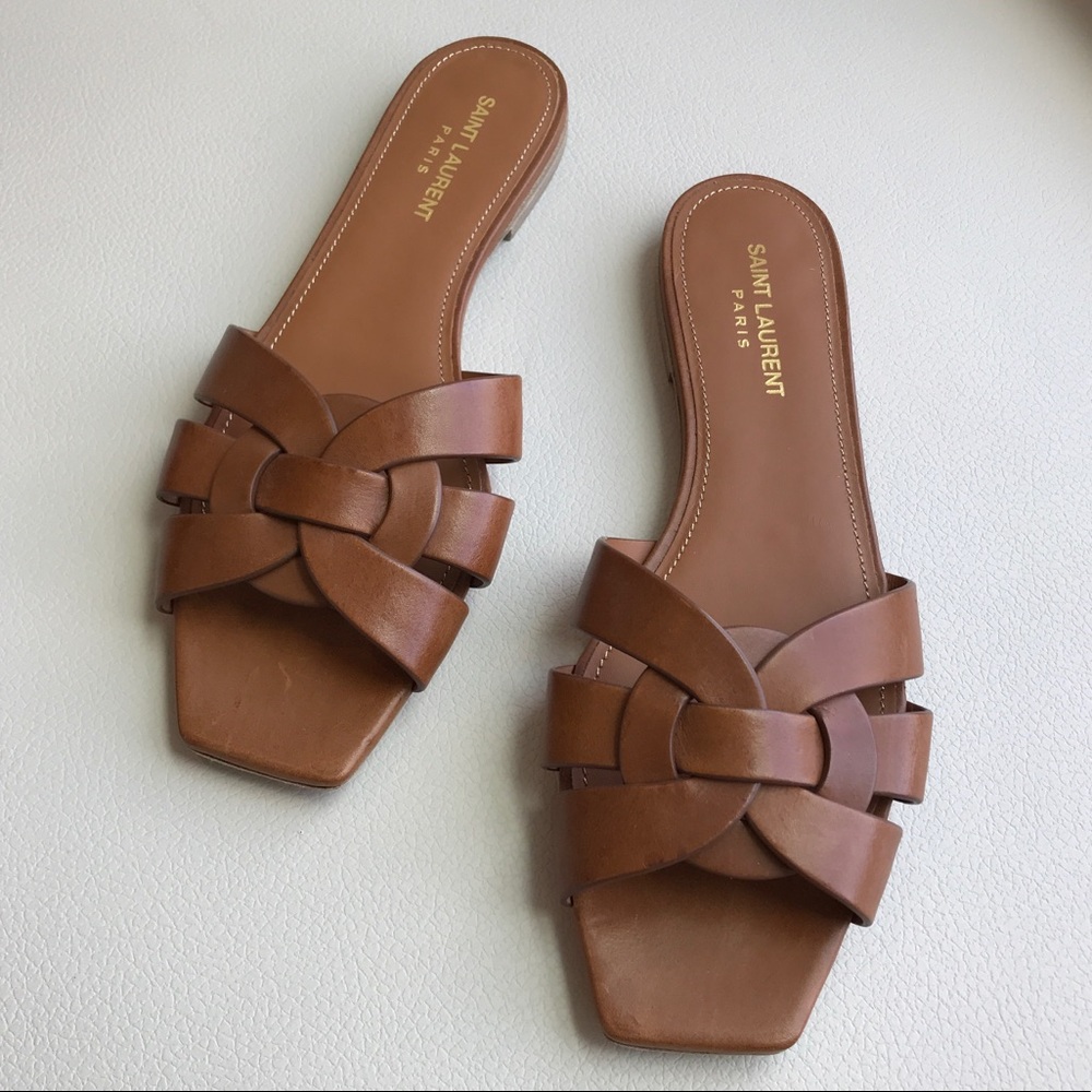 Saint Laurent YSL Tribute Woven Leather Slide Nu Pieds Sandals Mules Size 39.5